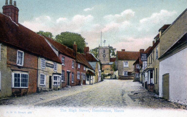Historic view of High Street, Hambledon looking north towards the Church of St Peter & St Paul