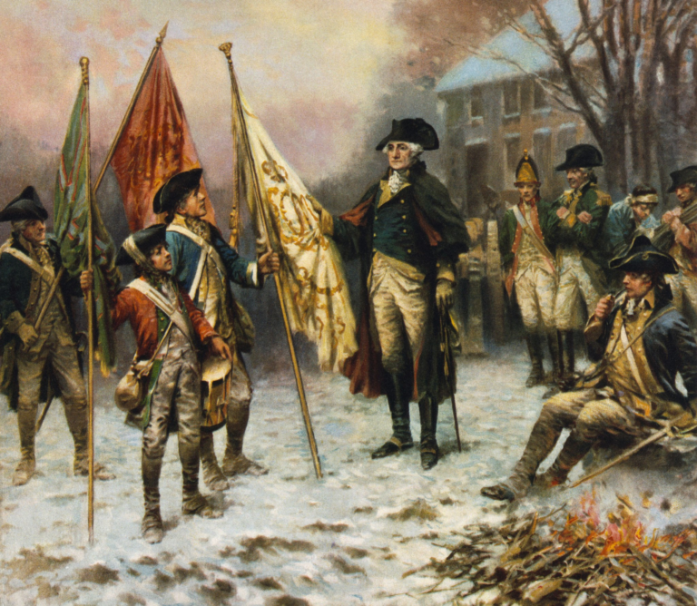 Washington inspecting the captured colors